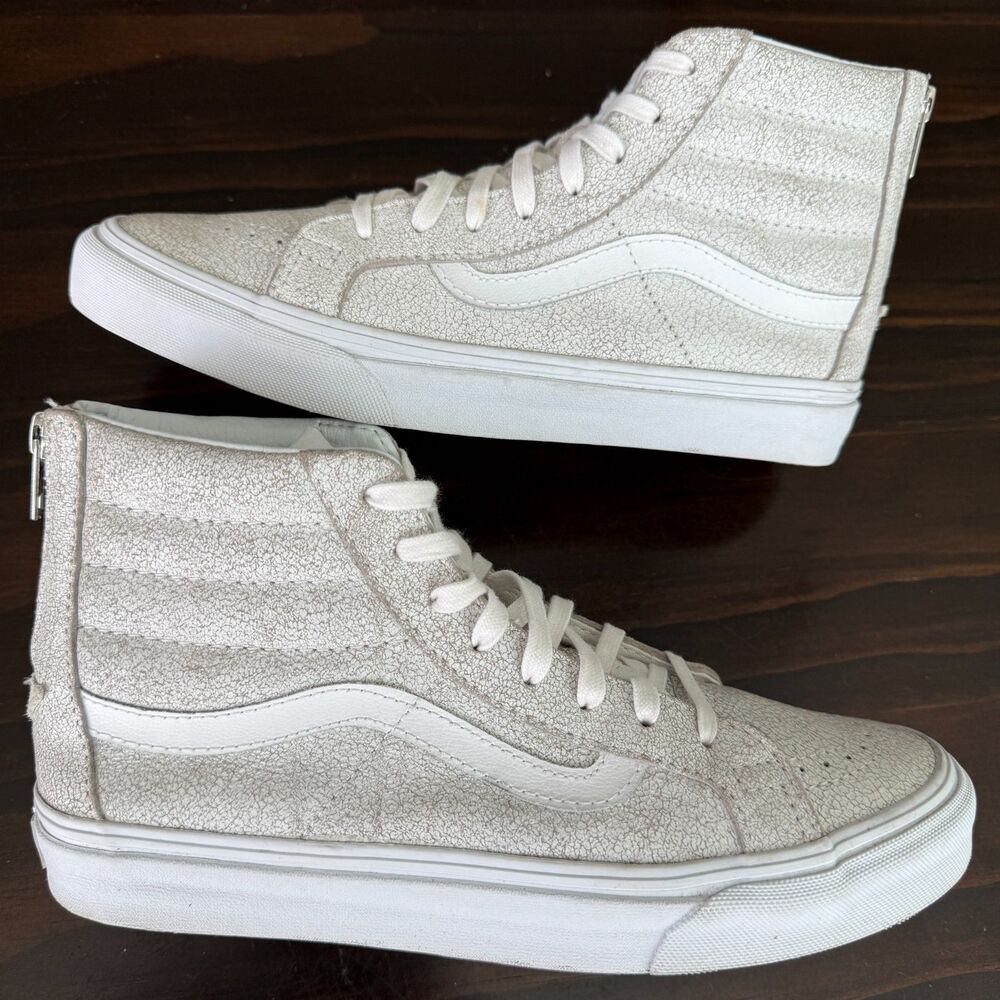 Vans Off The Wall High Top Skateboard Shoes White Crackle Women's Size 8.5